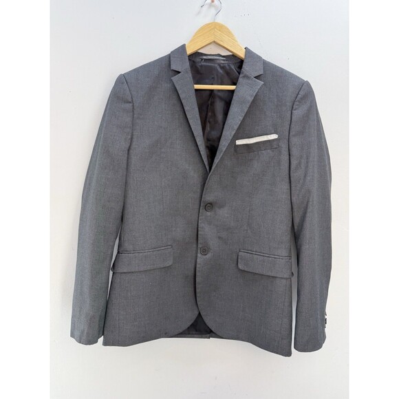 HM Slim Fit Blazer Mens 38R Gray  Elbow Patches Two Button Sport Coat Jacket - Picture 1 of 10